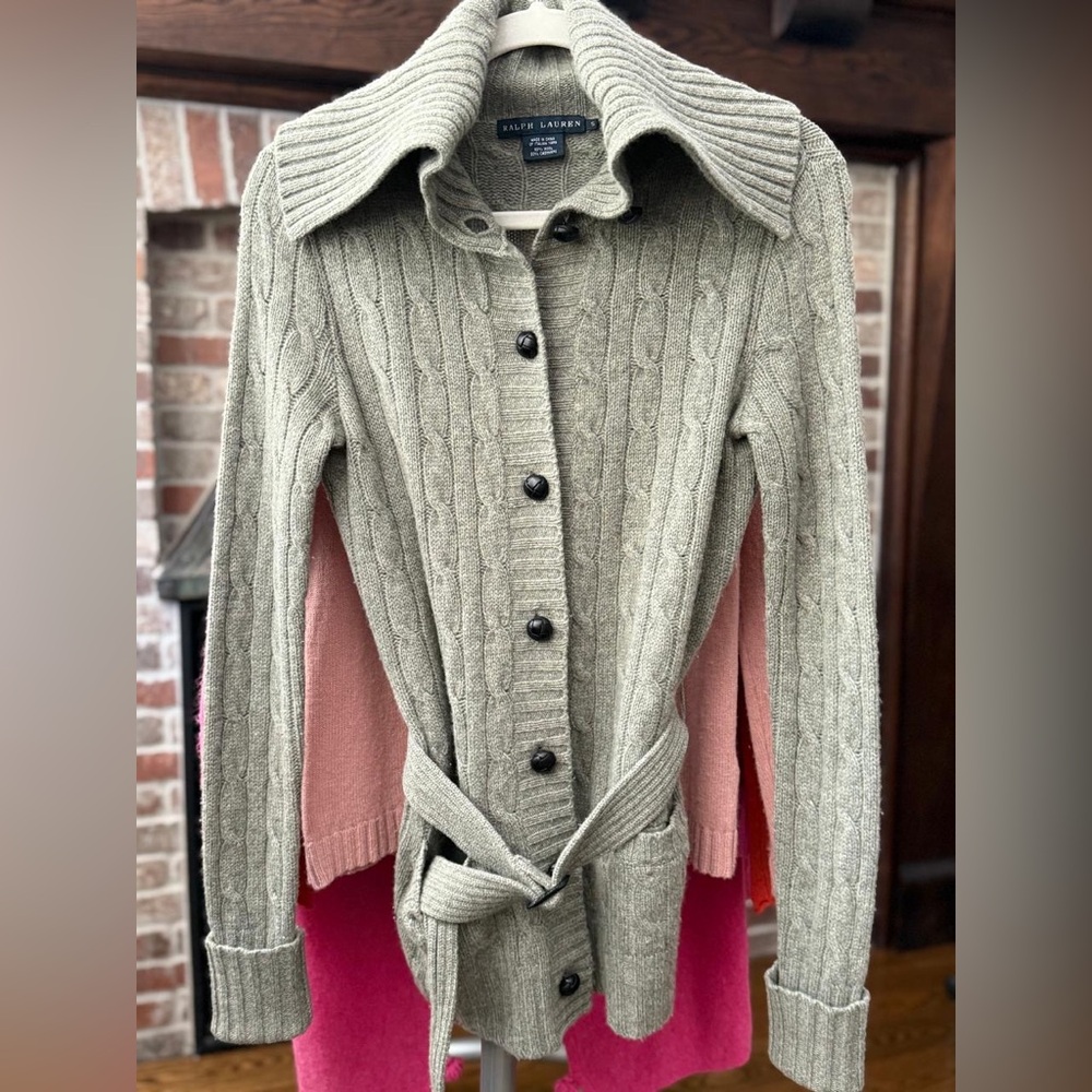 Ralph Lauren Cable Knit Cardigan in Gray and Pink